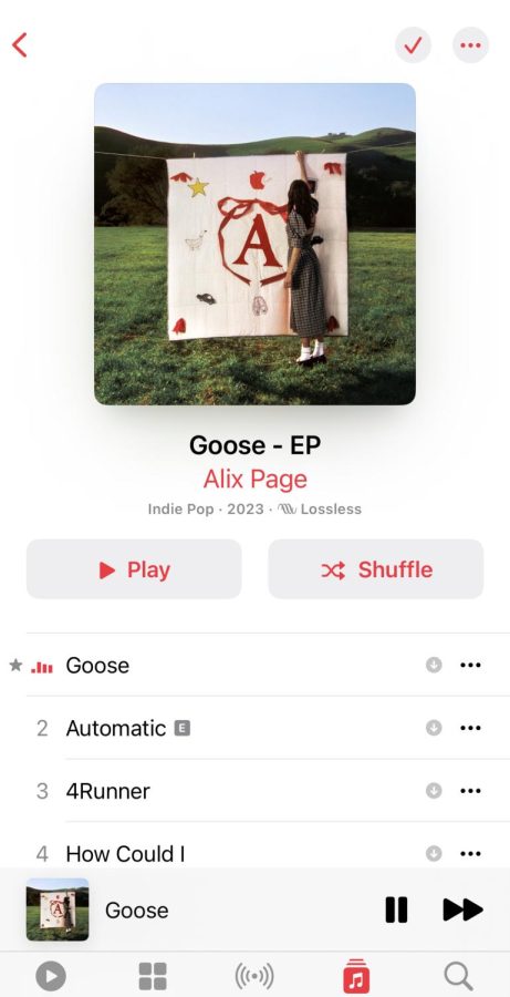Page’s EP, shown on Apple Music. The cover features Alix next to a canvas featuring an A.