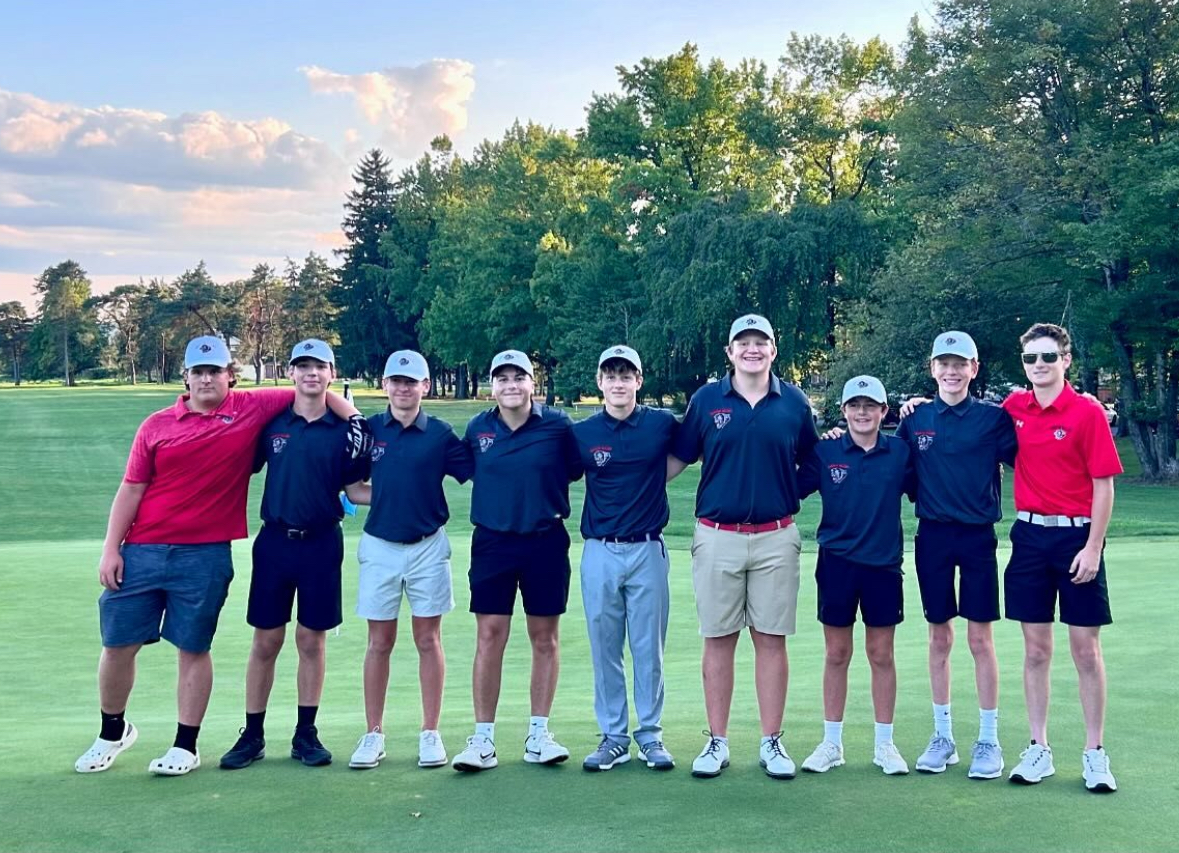 The golf team comes together for one last picture for the 2024 Season. After having a great season, they fell short in the Colonial League Playoffs. 