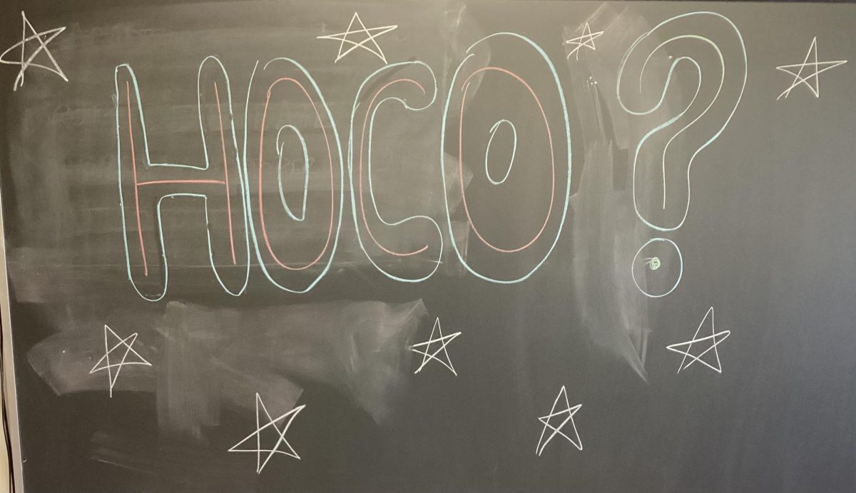 An example homecoming proposal on a chalkboard. Posters need to be cute and colorful.
