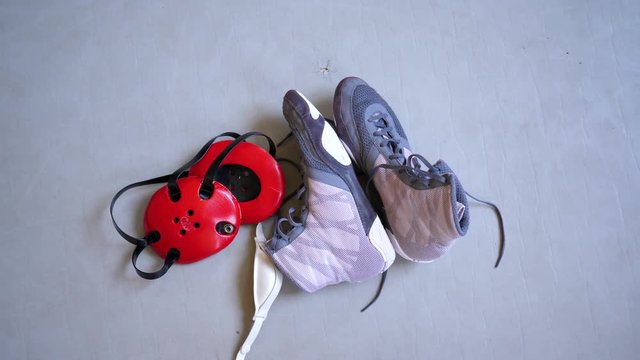 Headgear and shoes left on the mat. Saucon wrestling definitely left it all on the mat this season.
