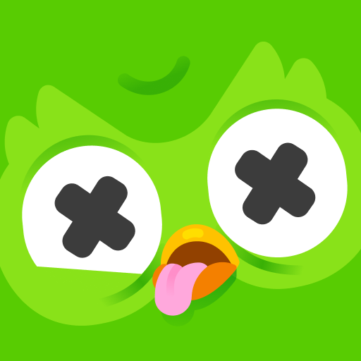 The Duolingo mascot has had many different app icon faces. Since his death, Duo’s eyes have been crossed out with his tongue sticking out.
