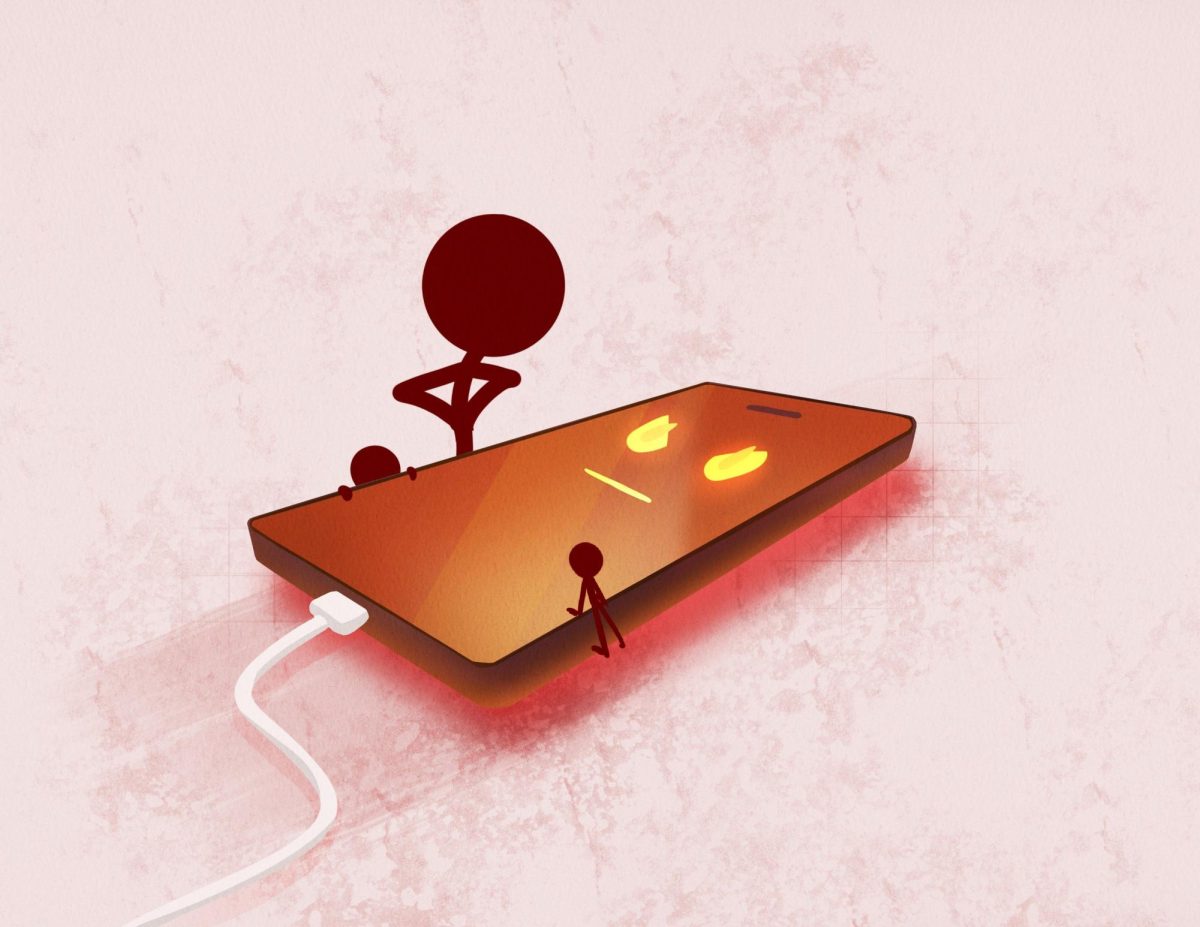 This illustration represents the large presence smartphones have within society. Both children and adults can fall victim to the dangers technology poses to people.
