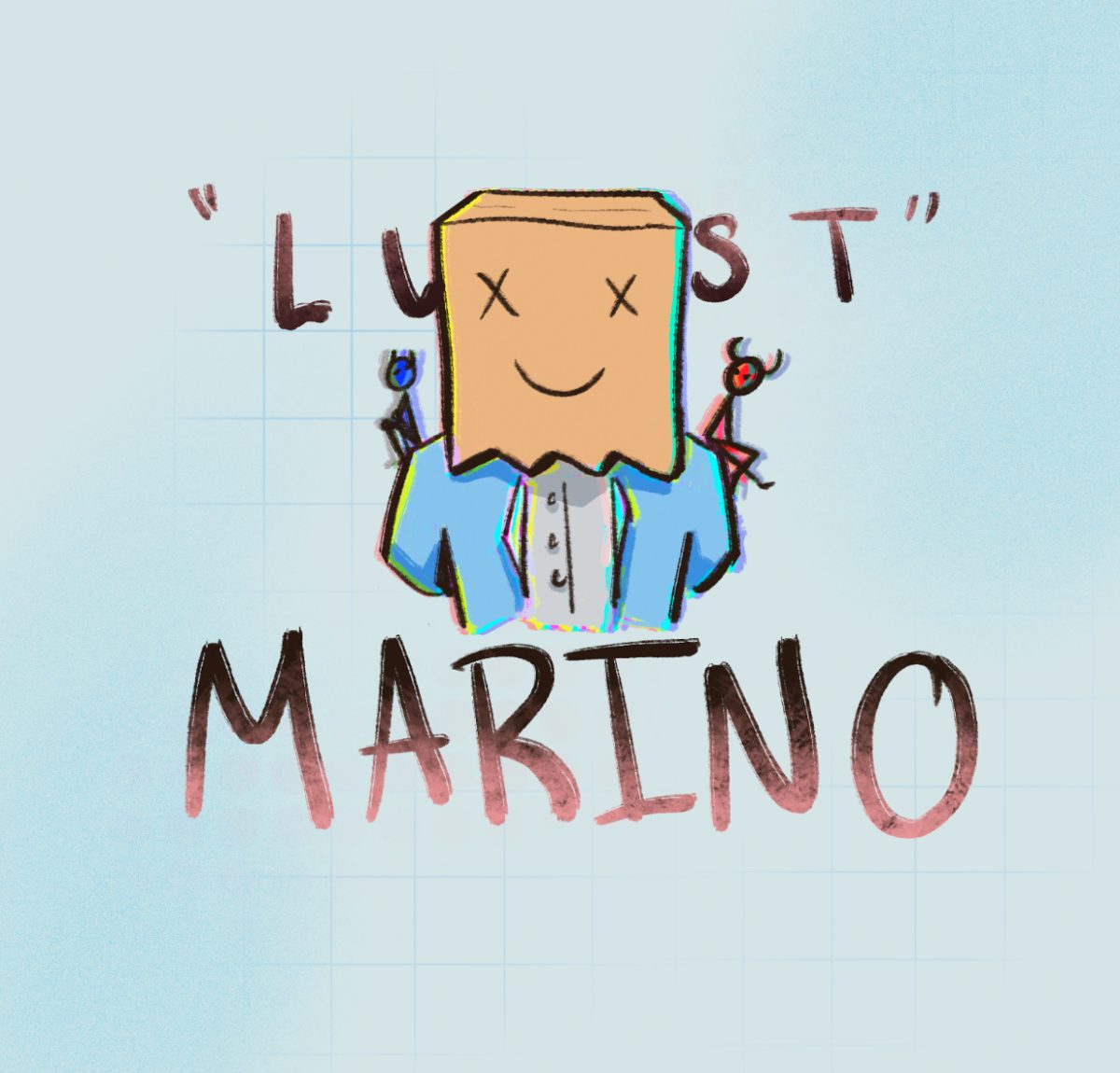 Marino’s symbol is the paper bag with a smiley face on it. His album covers are often drawn in a style commonly associated with anime and 2D animation.