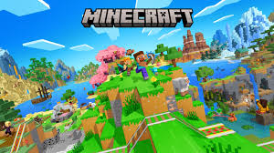 The promotional art used by Microsoft. It features the standard player skins, Alex and Steve, along with various mobs and biomes.